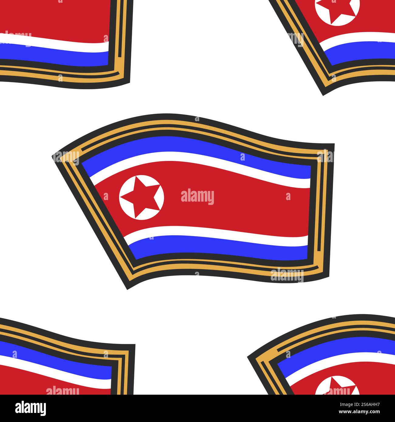 Nordkorea Heraldik Nationalflagge nahtloses Muster gestreiftes Textil mit Sternvektor heraldisches Symbol Reisen und Tourismus endlose Textur souveräne Land Kommunismus und Patriotismus Tapetendruck.. Nationalflagge Nordkorea – nahtloses Streifenmuster mit Stern Stock Vektor