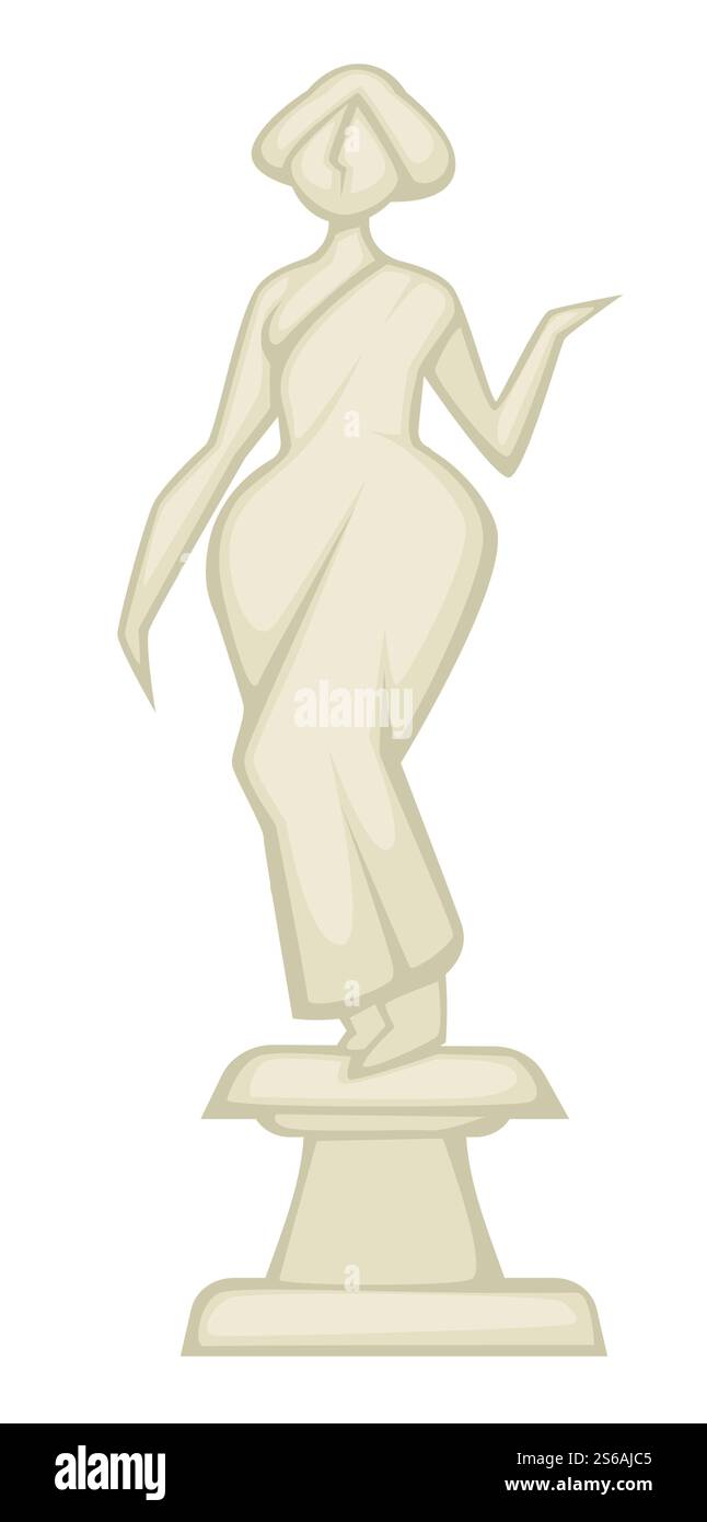 Renaissance Epoche Tradition Skulptur Kunst weibliche Silhouette auf Stand Vektor Frau im Kleid alte griechische Statue Mädchen mit gekrümmter Figur aus Marmor Posen Ausstellung oder Museum Handwerk Dekoration.. Skulptur Renaissance Epoche Kunst weibliche Silhouette am Stand Stock Vektor