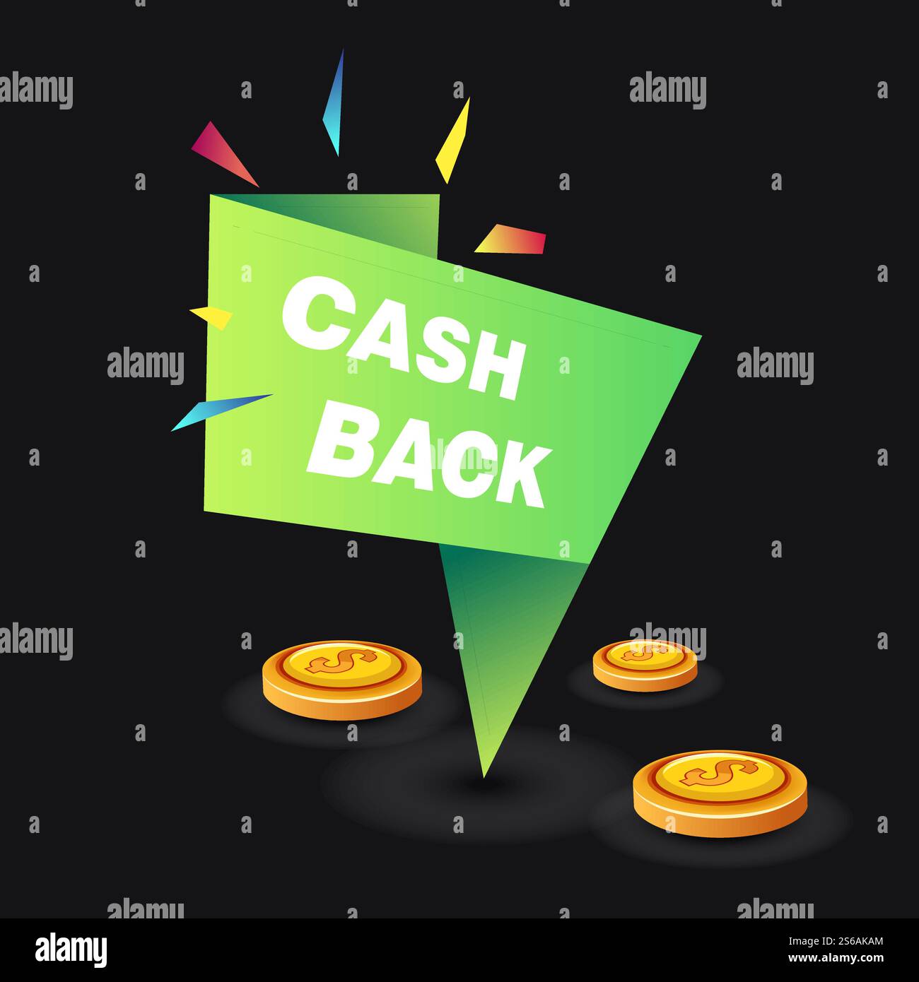 Cash-Back-Garantie Wirtschaft und Shopping Geld Rückgabe Vektor Gold Münzen Finanzangebot Garantie Rabatt oder Änderung Sparen und verdienen Kauf von Waren und Dienstleistungen Gewinnzahlung Marketing.. Economy Cash Back garantiert Einkäufe und Geldrückgabe Stock Vektor