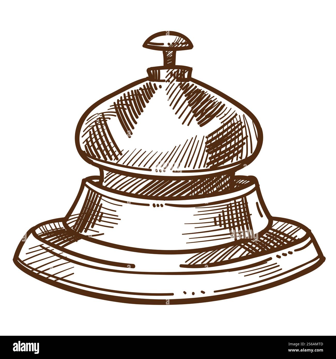 Hotel staff equipment bell from reception desk isolated sketch vector ringing button receptionist calling sound producing item. monochrome drawing house concierge service device or tool motel lobby. Bell from reception desk isolated sketch hotel staff equipment Stock Vektor