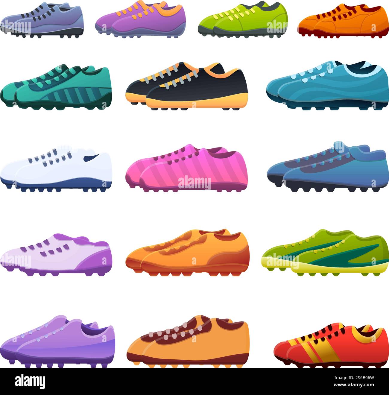 Fußballschuhe Icons Set. Zeichentrickset von Fußballschuhen Vektorsymbole für Webdesign. Fußballschuhe Ikonensatz, Cartoon-Stil Stock Vektor