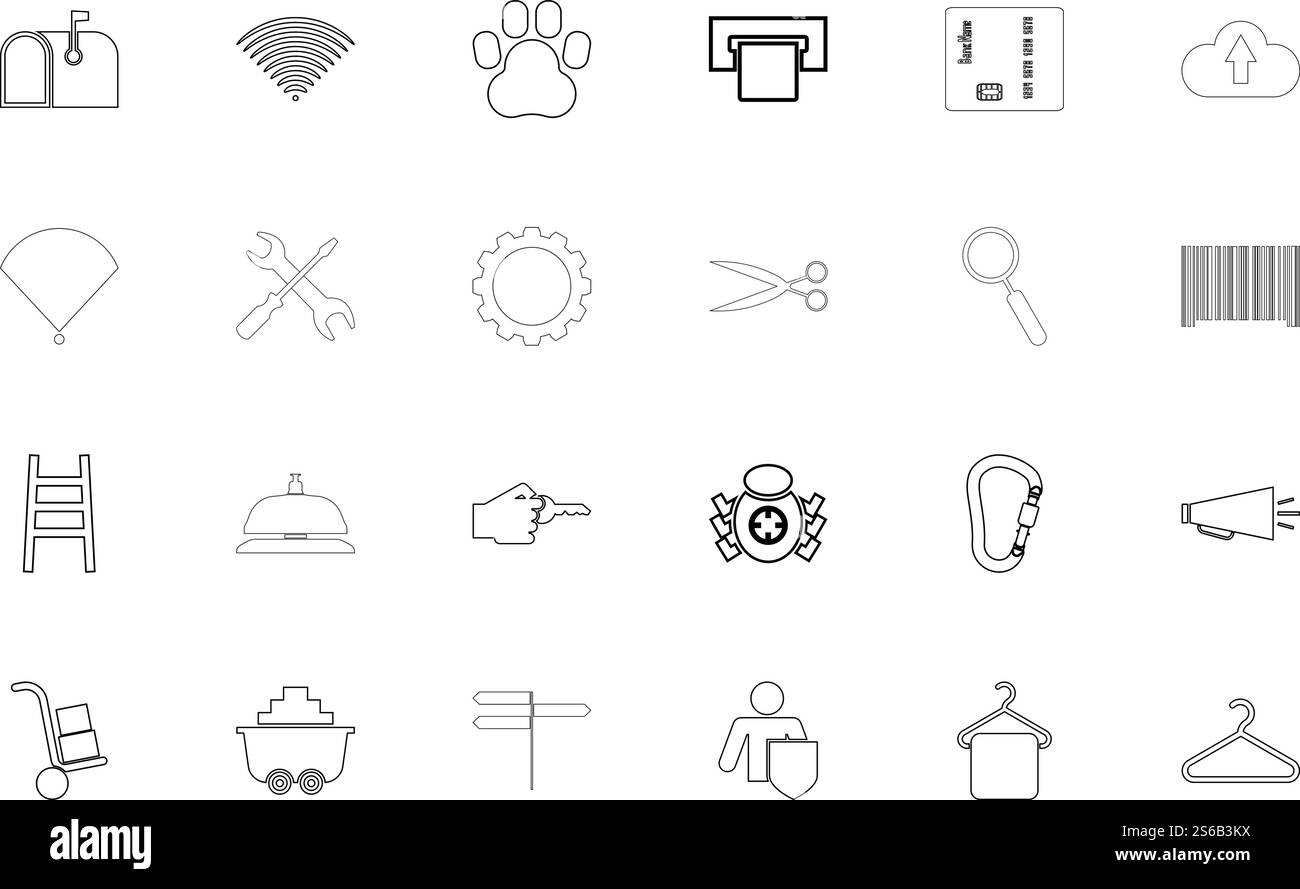 Webservice-Kontur Schwarz Farbsatz Kontur-Vektor-Illustration. Web Service-Kontur Schwarz Farbsatz Konturformat Bild Stock Vektor