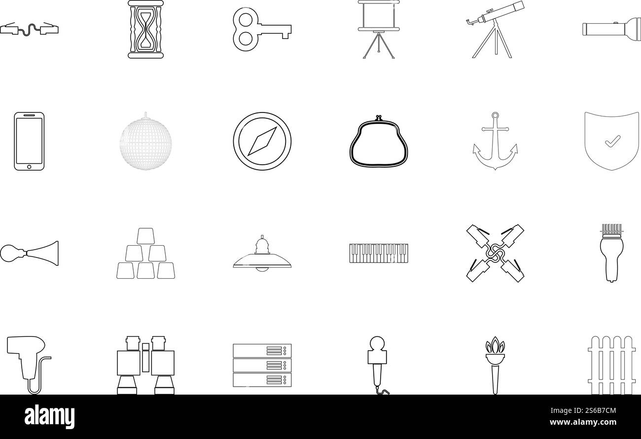 Web Tools Schwarz Farbsatz Umrissstil Vektor Illustration. Web Tools Schwarzes Farbset Konturformat Bild Stock Vektor