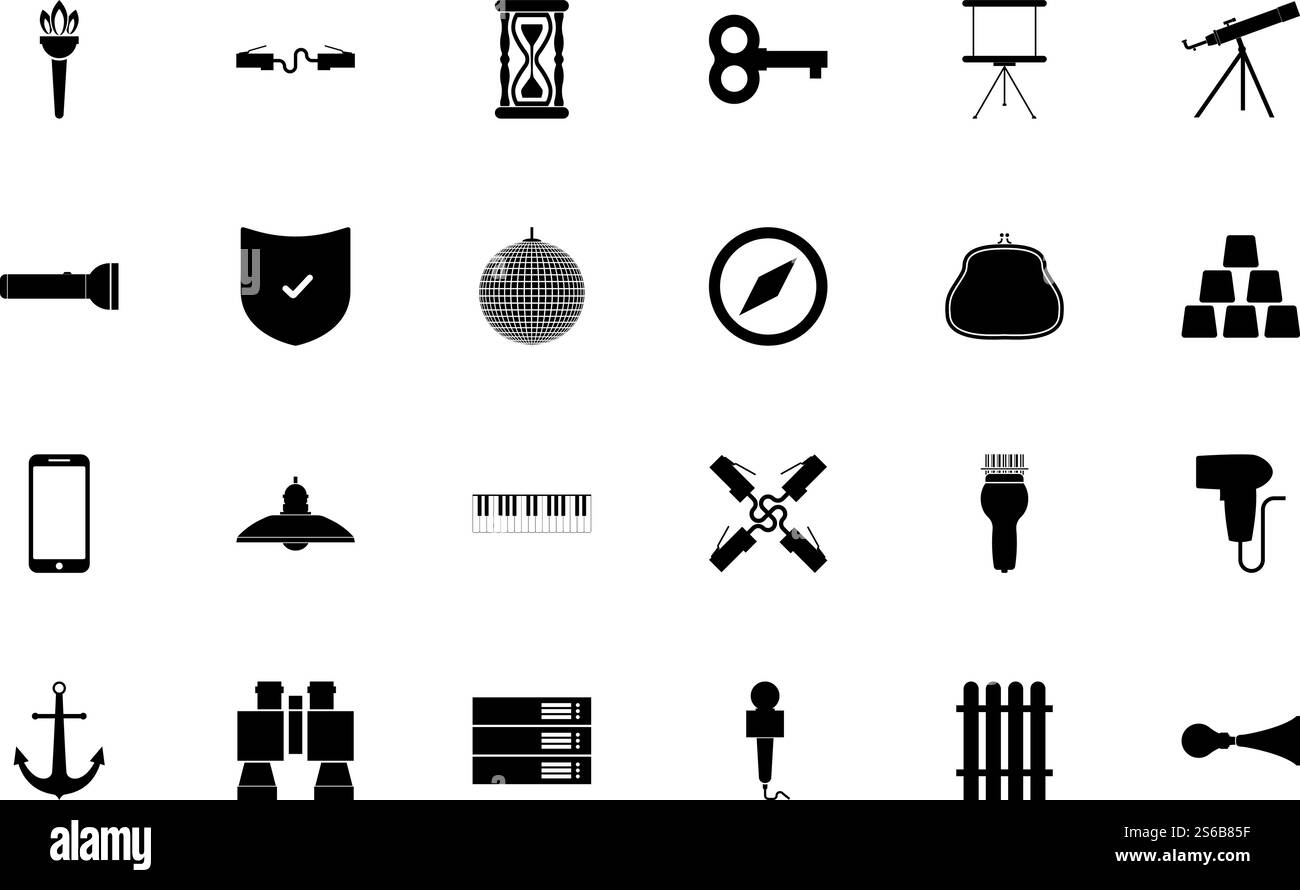 Web Tools Schwarze Farbe Set Solid Style Vektor Illustration. Web Tools Schwarzes Farbset Solid-Style-Bild Stock Vektor