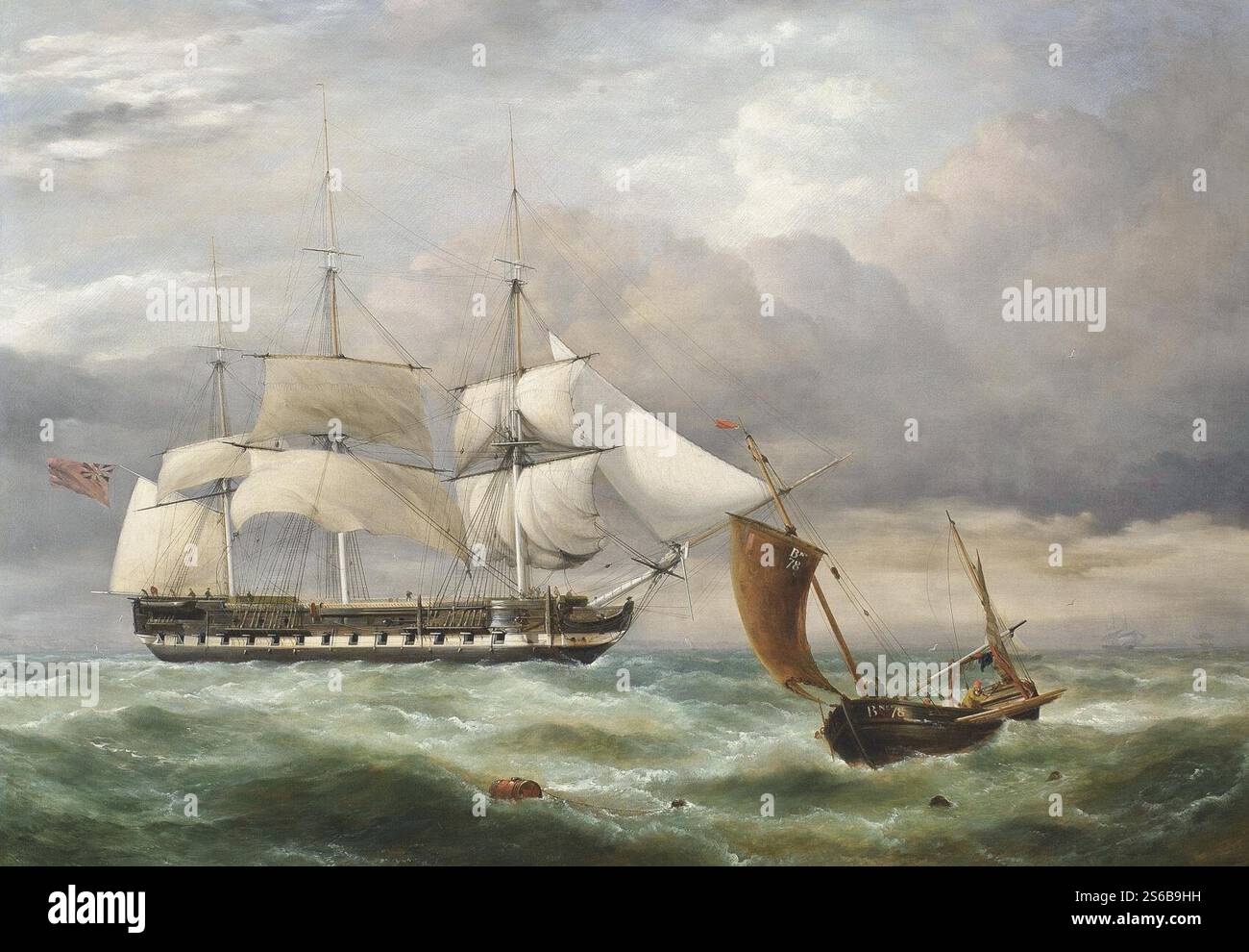 George Philip Reinagle - ein Ostindianer-Unterschlupf im Kanal mit einem Boulogne-Schlepper, der vorbeifährt. Stockfoto