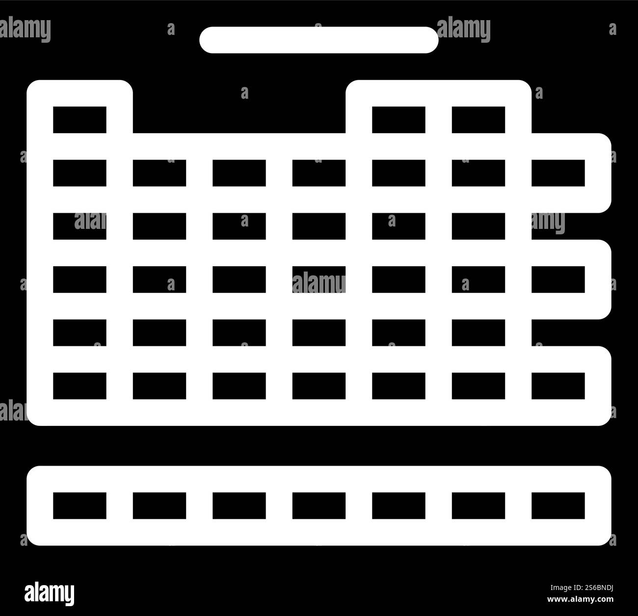 Tabelle der Glyphen-Symbol-Vektor der chemischen Elemente. Zeichen für Tabelle der chemischen Elemente. Schwarze Abbildung des isolierten Kontursymbols. Tabelle der chemischen Elemente Glyphe Symbol Vektor-Illustration Stock Vektor
