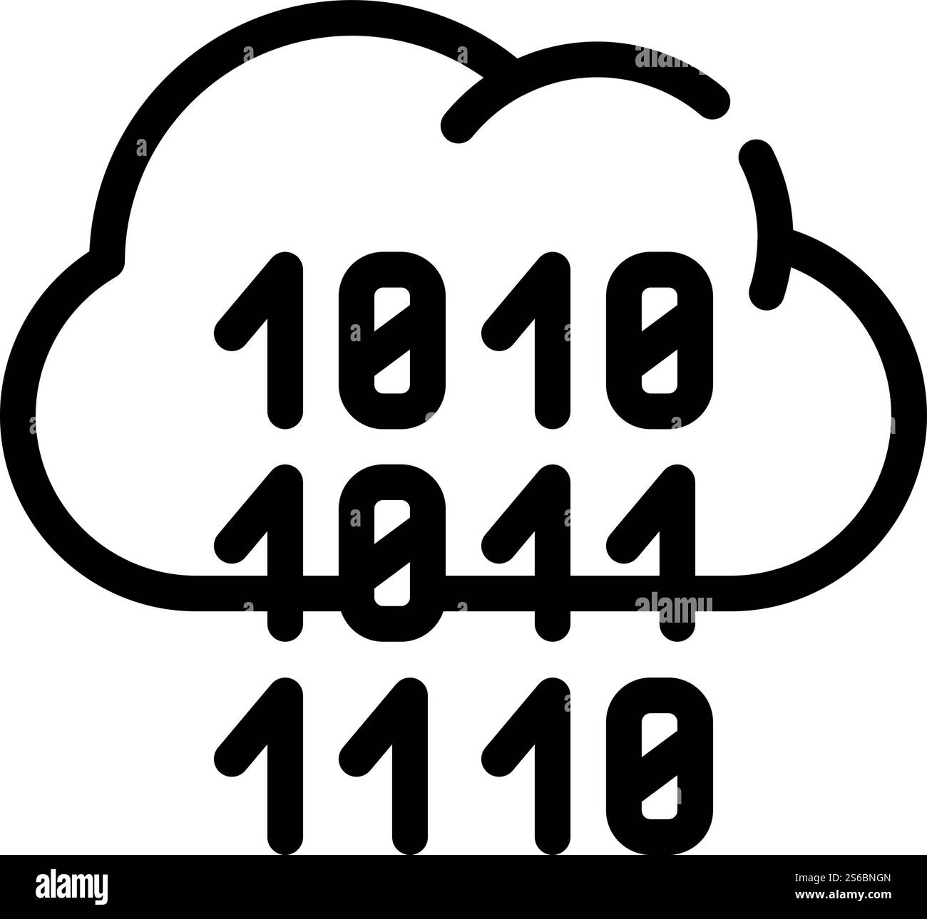 Programmieren von Binärcode Cloud-Speicherlinie Symbolvektor. Programmieren von Binärcode-Cloud-Speicher-Zeichen. Schwarze Abbildung des isolierten Kontursymbols. Illustration des Symbols für Binärcode in der Cloud-Speicherlinie Stock Vektor