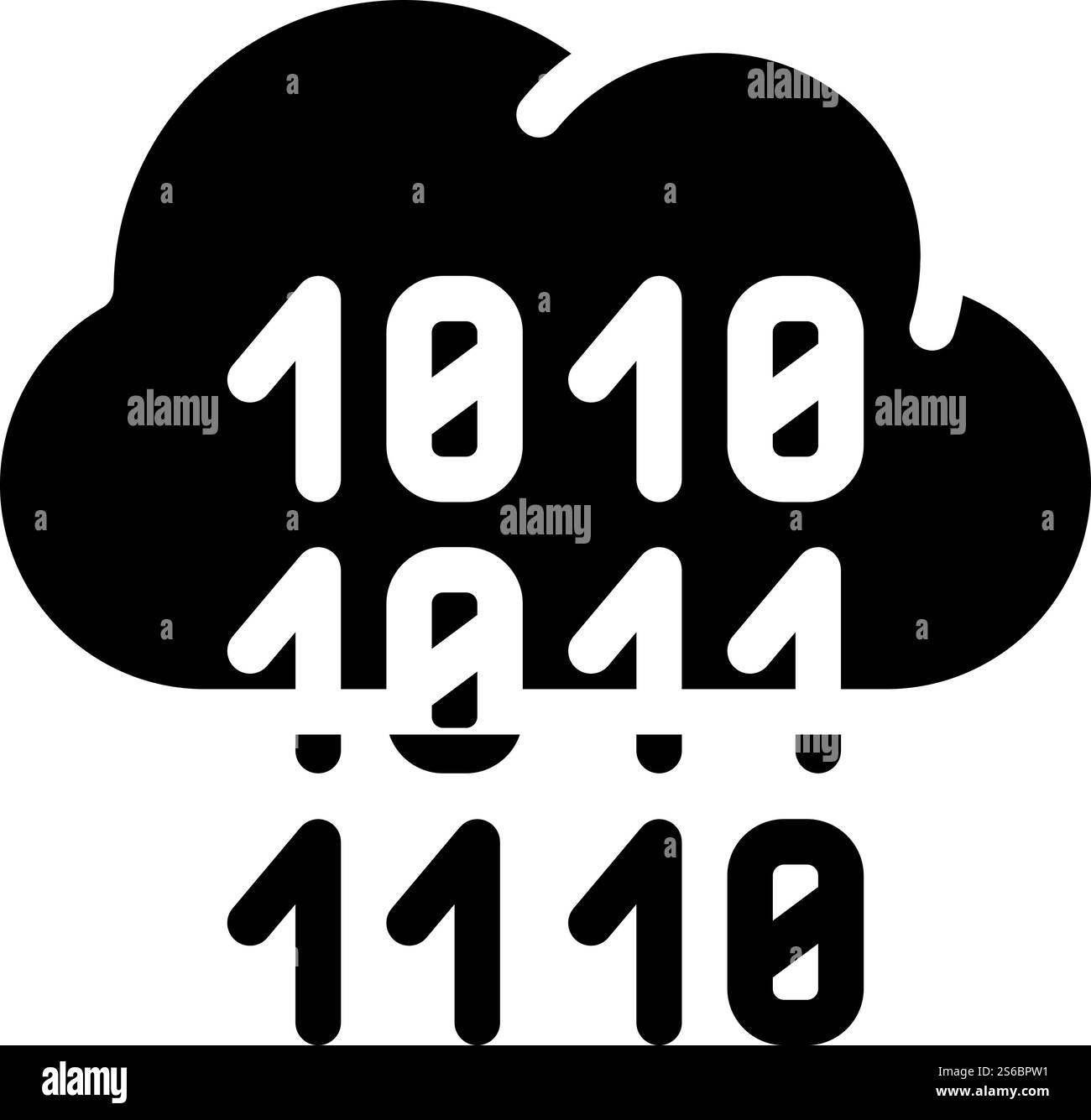 Programmieren von Binärcode Cloud Speicher Glyphe Symbol Vektor. Programmieren von Binärcode-Cloud-Speicher-Zeichen. Schwarze Abbildung des isolierten Kontursymbols. Programmierung von Binärcode Cloud-Speicher Glyphe-Symbol-Vektor-Illustration Stock Vektor