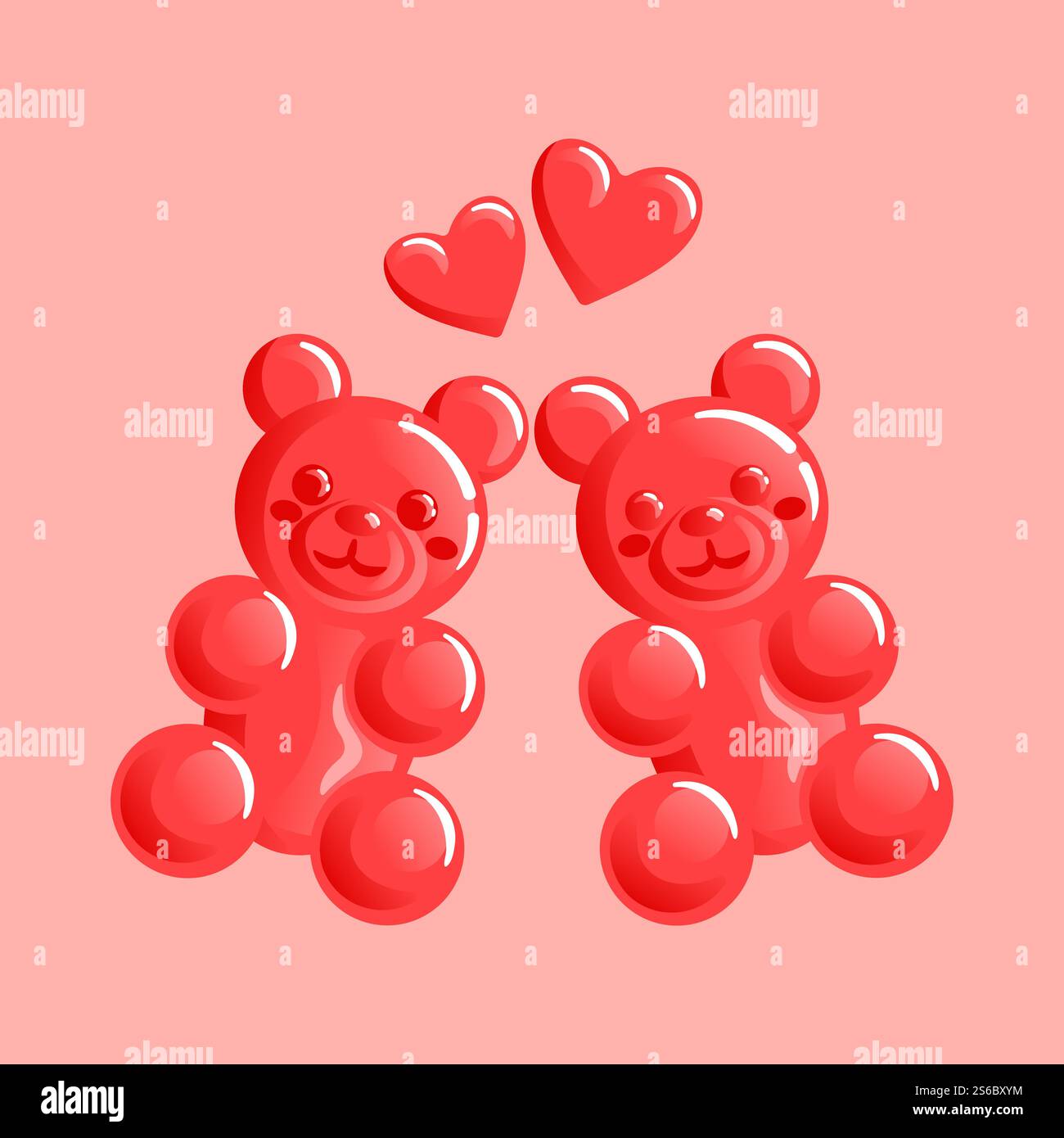 Diese lebendige Vektor-Illustration zeigt eine entzückende Anordnung von roten Gummibären in Form von Herzen, perfekt für Valentinstag. Spielen Stock Vektor