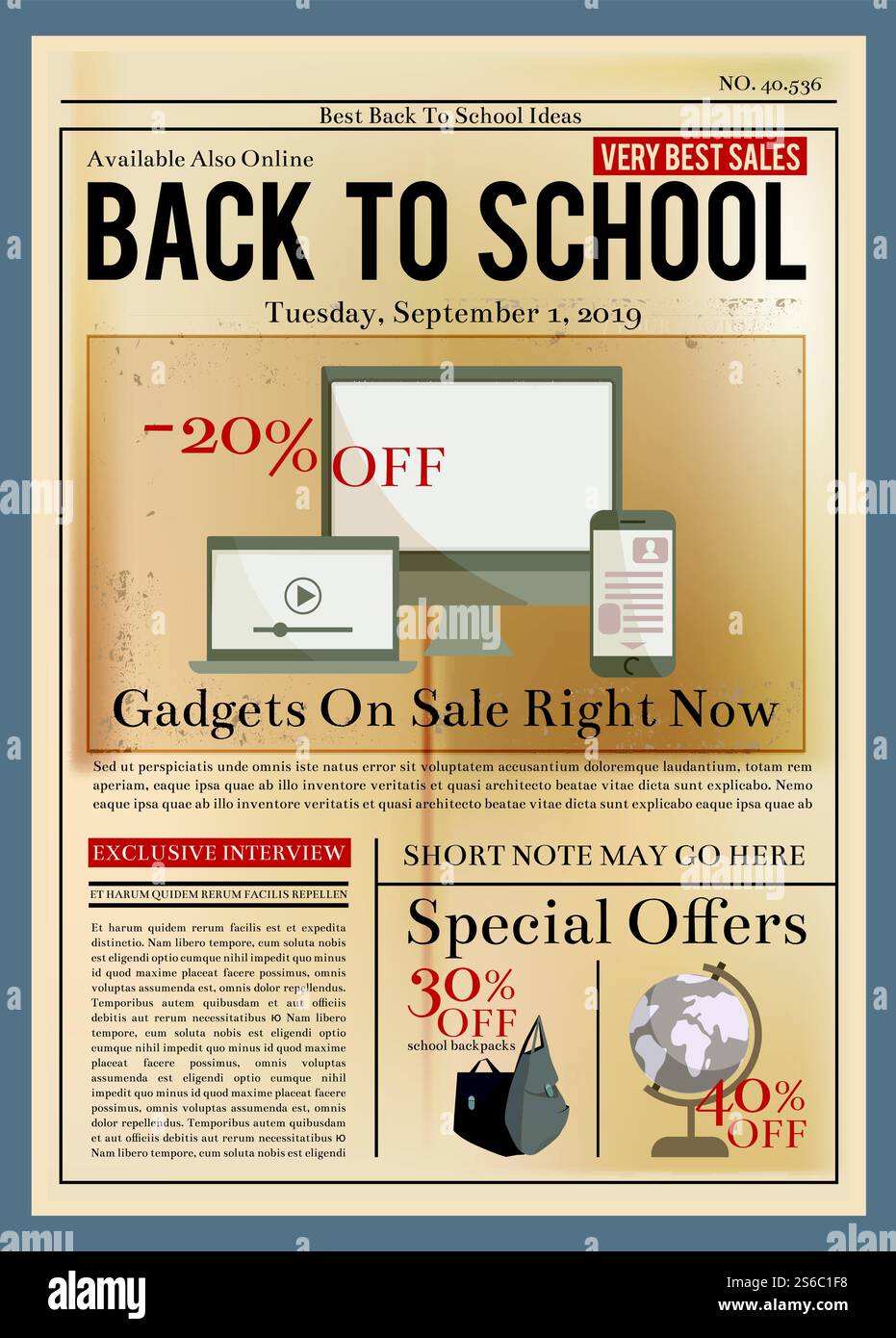 Schulbroschüre. Schulungskurs altes Newslettermagazin oder Retro-Broschüre Cover Vector Design Template. Vintage-Plakat zurück zur Schule. Schulbroschüre. Schulungskurs altes Newslettermagazin oder Retro-Broschüre Cover Vector Design Template Stock Vektor