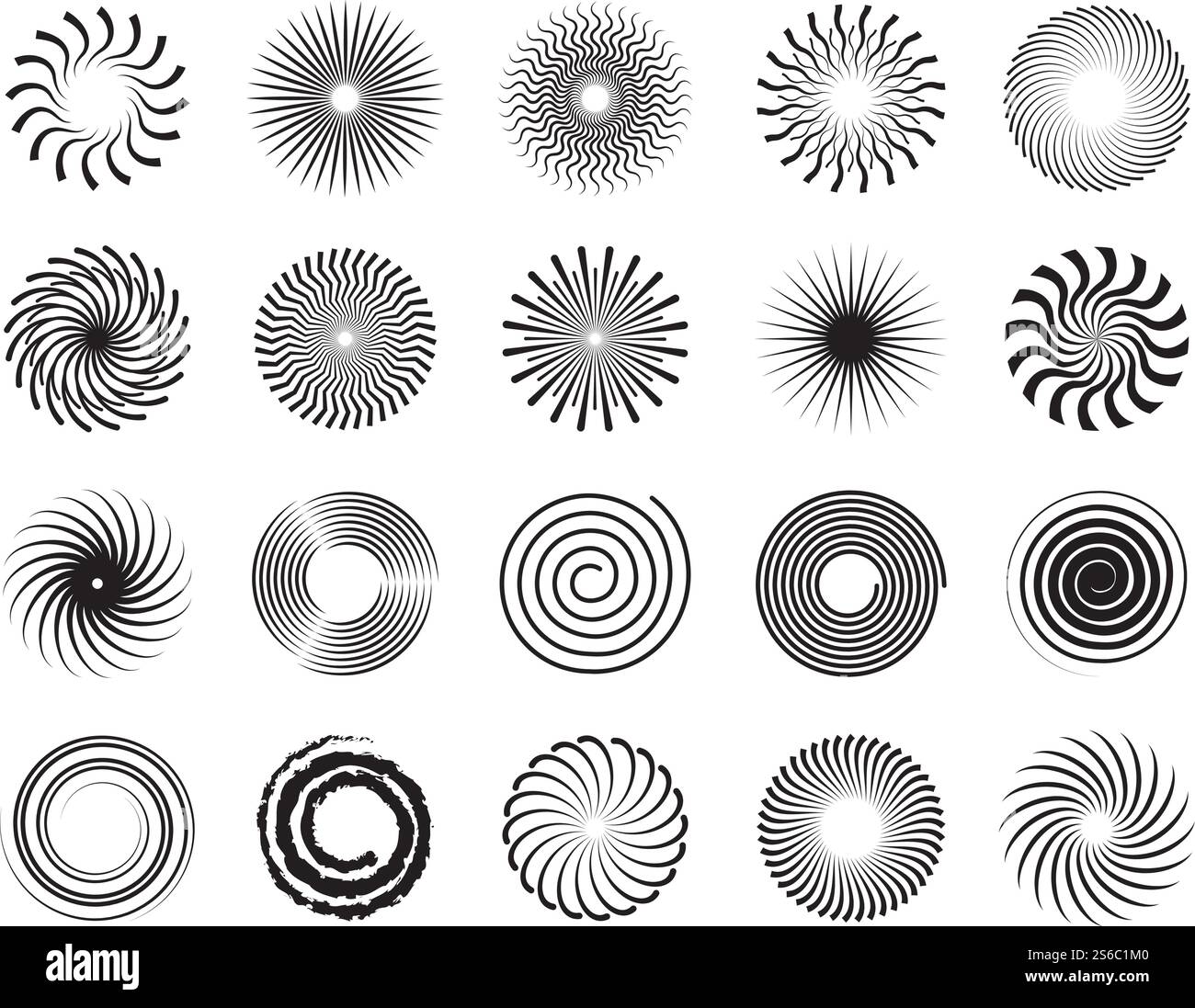 Wirbelt Formen. Scrollkreis bildet Spiralen und Whirlpool-Symbole abstrakte Vektorverzierung. Scroll und Wirbel, Bewegungsrotation, spiralförmige Whirlpool-Illustration. Wirbelt Formen. Scrollkreis bildet Spiralen und Whirlpool-Symbole abstrakte Vektorverzierung Stock Vektor