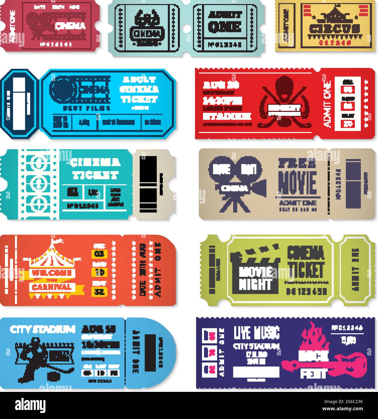 Ticket-Vorlage. Eintrittskarten für Veranstaltungen in Kino Theater Zirkusshow Konzert Eintritt Vektordesign. Eingangskino oder Theater, Illustration der Konzertunterhaltung. Ticket-Vorlage. Eintrittskarten für Veranstaltungen in Kino Theater Zirkusshow Konzert Eintritt Vektordesign Stock Vektor