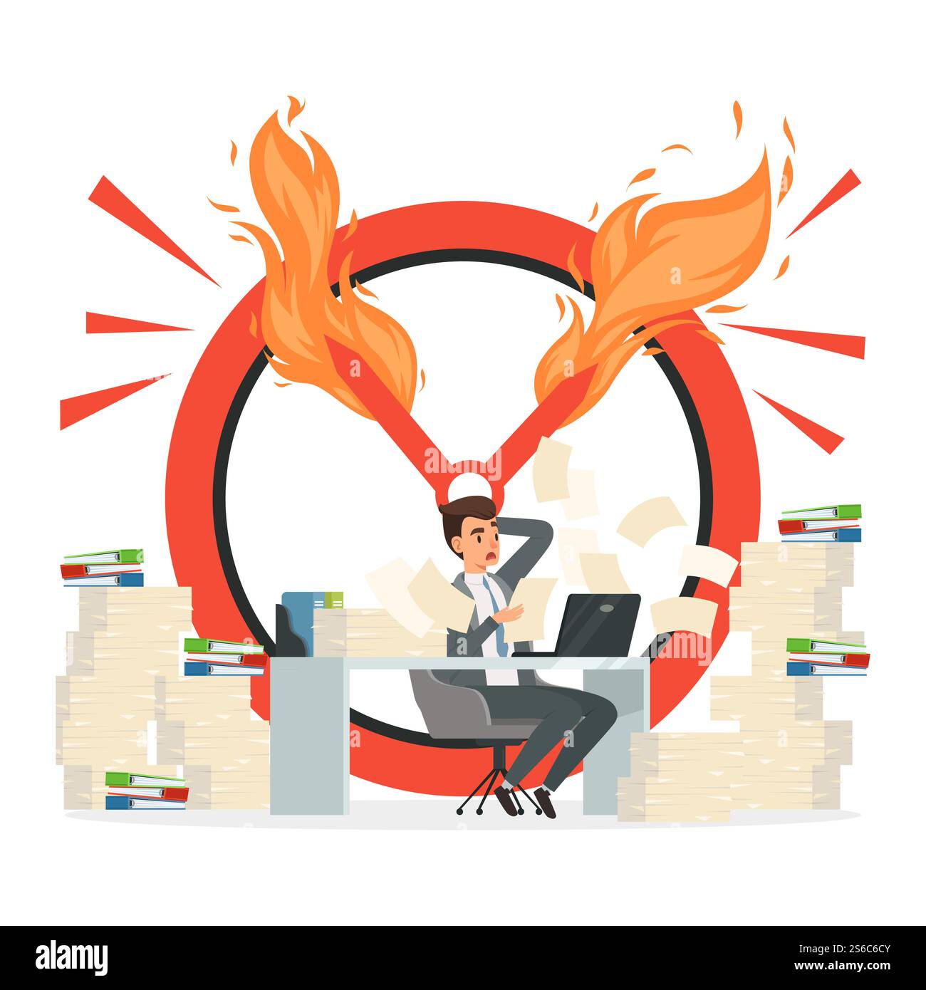 Terminvektorkonzept. Büroleiter und Chaos bei der Arbeit Illustration. Büromitarbeiter beeilen sich zur Frist. Terminvektorkonzept. Büroleiter und Chaos bei der Arbeit Illustration Stock Vektor