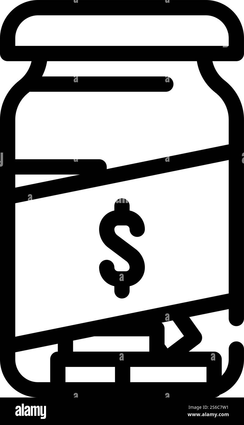 Geldschachtel mit Münzlinie Icon Vektor. Geldschachtel mit Münzzeichen. Schwarze Abbildung des isolierten Kontursymbols. Geldbox mit Münzen Linie Symbol Vektor Illustration Stock Vektor