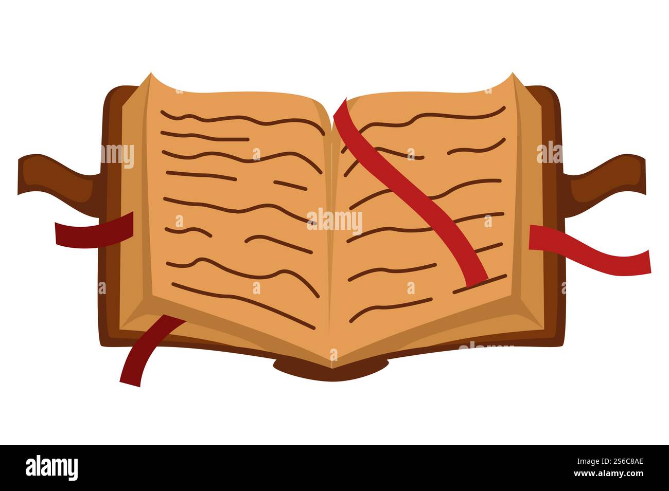 Altes Vintage-Buch mit Hardcover und Lesezeichen isolierten Vektorobjekten. Literatur und Schrift, historische Relikte, Bildung und Wissen, abgenutzte Seiten oder Blätter. Text oder Roman, Lesen und Lernen. Literatur, altes altmodisches Buch mit Hardcover und Lesezeichen, isoliertes Objekt Stock Vektor