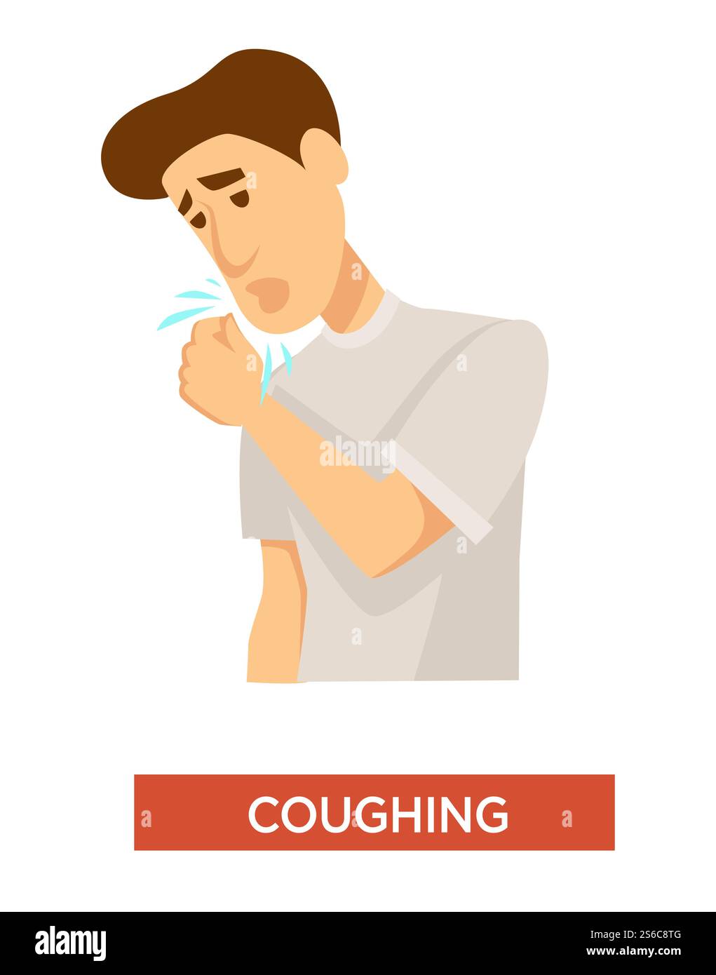 Husten, Tuberkulosesymptom, Halsschmerzen und Lungeninfektionsvektor. Atemwegserkrankungen oder Krankheitsbehandlung, Husten von Patienten, Medizin und Gesundheitswesen. Pneumonie medizinisches Bewusstsein isoliertes Symbol. Tuberkulosesymptom, Husten des Menschen, isolierte Lungeninfektion Stock Vektor