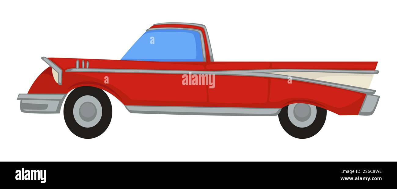 Muscle Car, Retro-Fahrzeug der 50er, 1950er Jahre Transport isolierter Modellvektor. Transport- und Automobilindustrie, historisches Relikt des Autos. Klassischer Autotyp, mechanisches System, Maschine im Vintage-Stil. Oldtimer, 50er Jahre Retro Muscle Car, 1950er Jahre Transport Stock Vektor