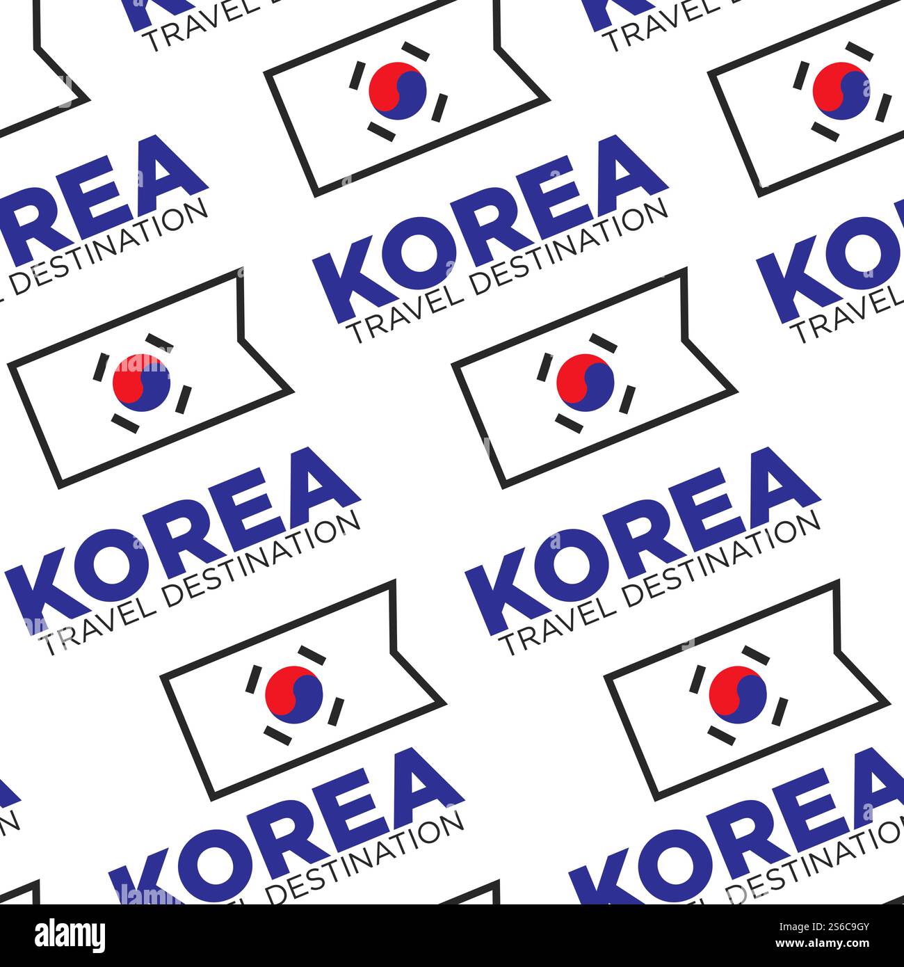Koreanische Nationalflagge, Korea Reiseziel nahtloser Mustervektor. Heraldik und heraldisches Symbol endlose Textur, symbolischer Zustand Gegenstand. Orientalisches Land, Tapetenmuster, Reisen und Tourismus. Korea Reiseziel nahtloses Muster, koreanische Nationalflagge Stock Vektor