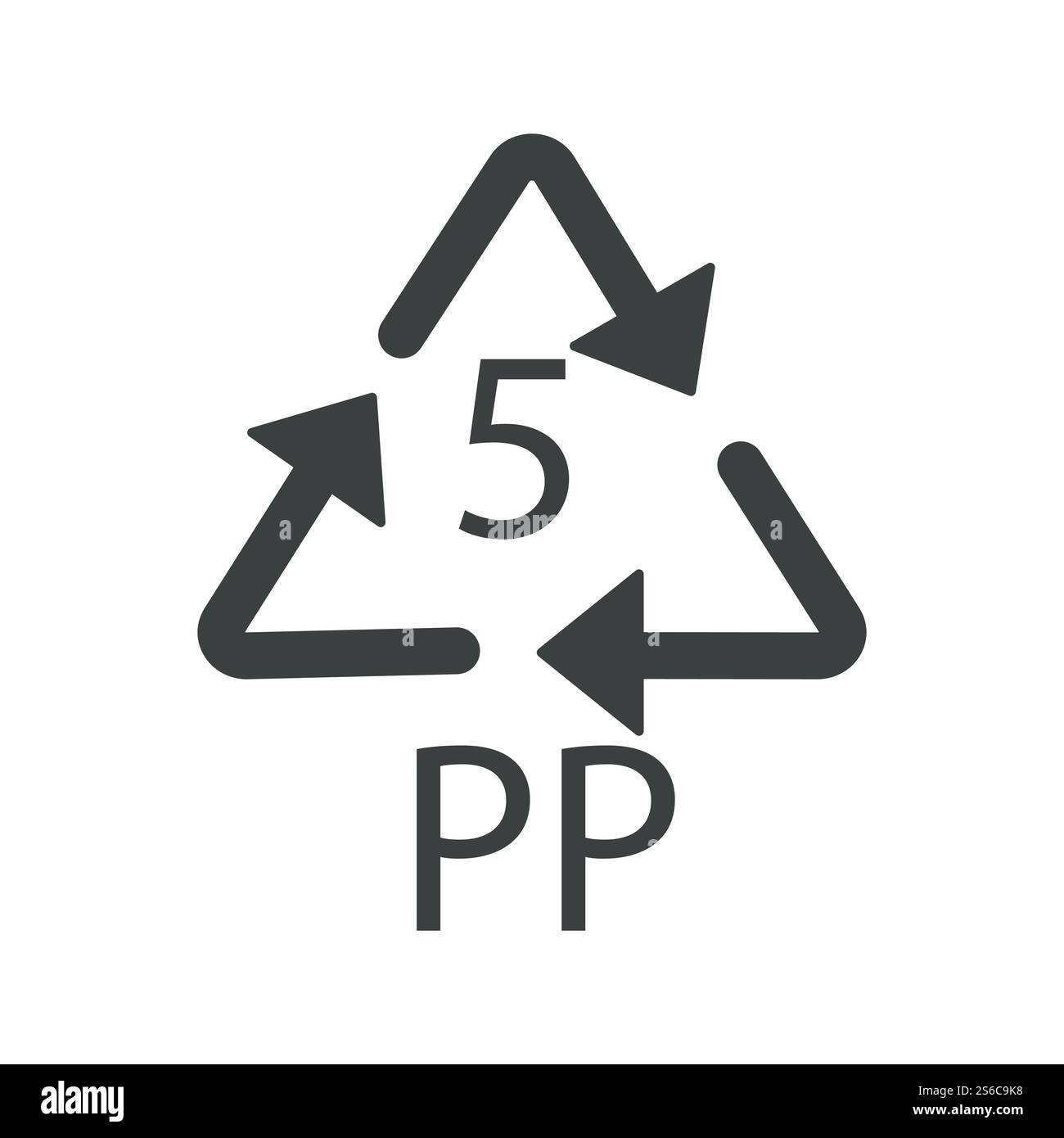 Kunststoff-Recycling-Symbol PP 5, Polypropylen thermoplastisches Polymer-Zeichen isolierter Icon-Vektor. Recyceln Sie das Pfeildreieck, fünf-Typ-Logo, recycelbare Materialien. Umwelt- und Umweltschutzprodukte. PP 5 Recycling-Symbol aus Kunststoff, Polypropylen-Schild, isoliertes Symbol Stock Vektor