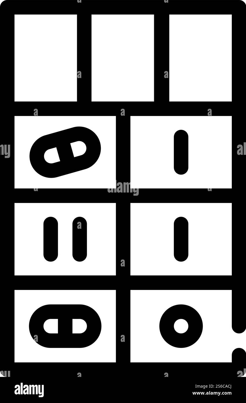 Pills Box Linie Symbol Vektor. Schild für Pills Box. Schwarze Abbildung des isolierten Kontursymbols. Pills Box Linie Symbol Vektor Illustration Stock Vektor