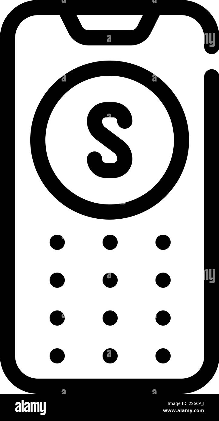 Telefon mit sos-Tastenzeilen-Symbol-Vektor. Telefon mit sos-Tastenschild. Schwarze Abbildung des isolierten Kontursymbols. Telefon mit sos-Button-Symbol-Vektor-Illustration Stock Vektor
