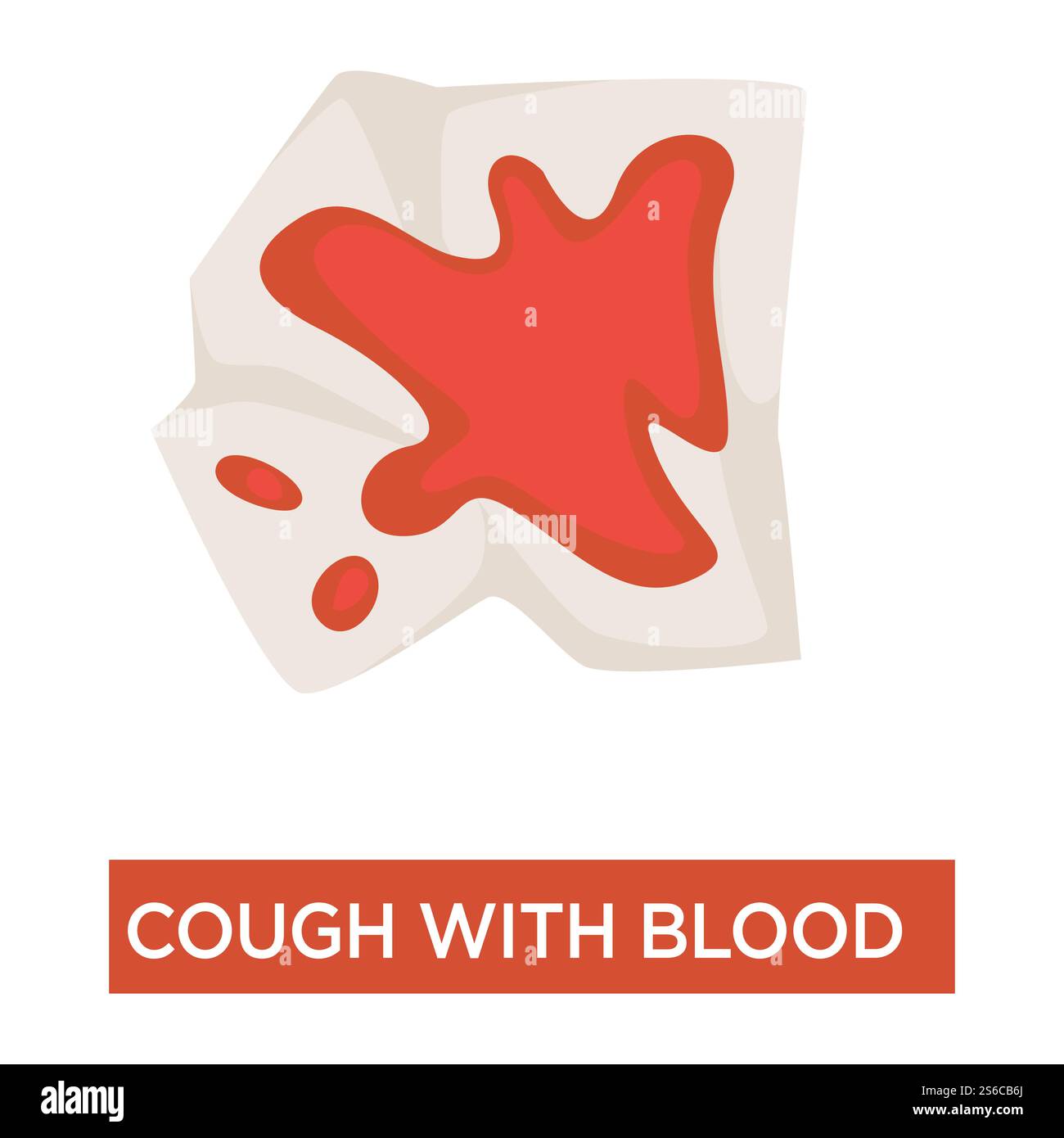 Husten mit Blut und Erbrechen, Tuberkulose-Symptom isolierter Icon-Vektor. Roter Fleck auf Taschentuch, menschliches Plasma auf Serviette, Medizin und Gesundheitswesen. Lungenentzündung Krankheitszeichen, Behandlung und Prophylaxe. Tuberkulose-Symptom, Husten mit Blut, roter Fleck auf der Serviette Stock Vektor