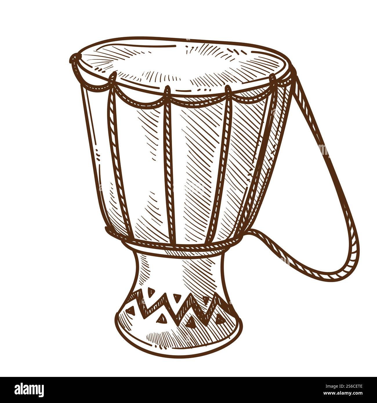 Afrikanisches Nationalmusikinstrument, tom tom isolierte Skizzenvektor. Schlagzeug oder Schlagzeug, Musik, Souvenirs aus Afrika, Kunst und Kultur. Beat und Rhythmus, Live Sound Folk Konzert Ausrüstung Zeichnung. Tom tom oder Schlagzeug isolierte Skizze, Musikinstrument Stock Vektor