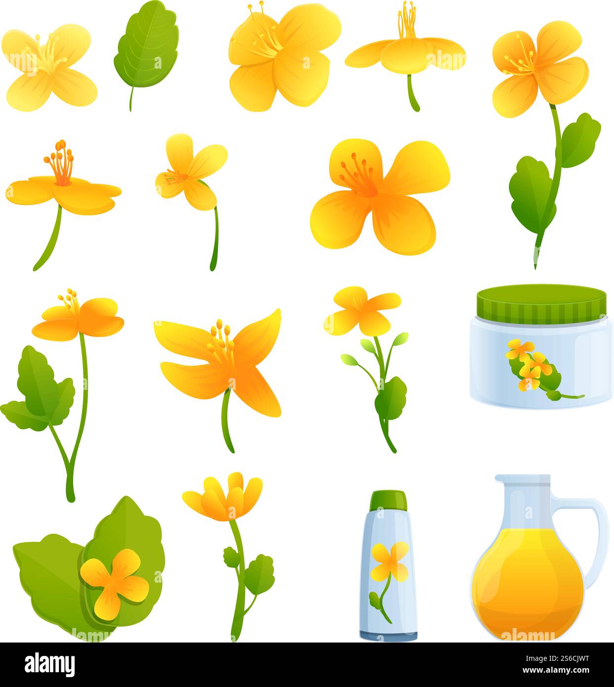 Symbole für die Weihnachtsfeier eingestellt. Zeichentricksatz von Celandine Vektor-Icons für Web-Design. Celandine-Ikonen-Set, Cartoon-Stil Stock Vektor
