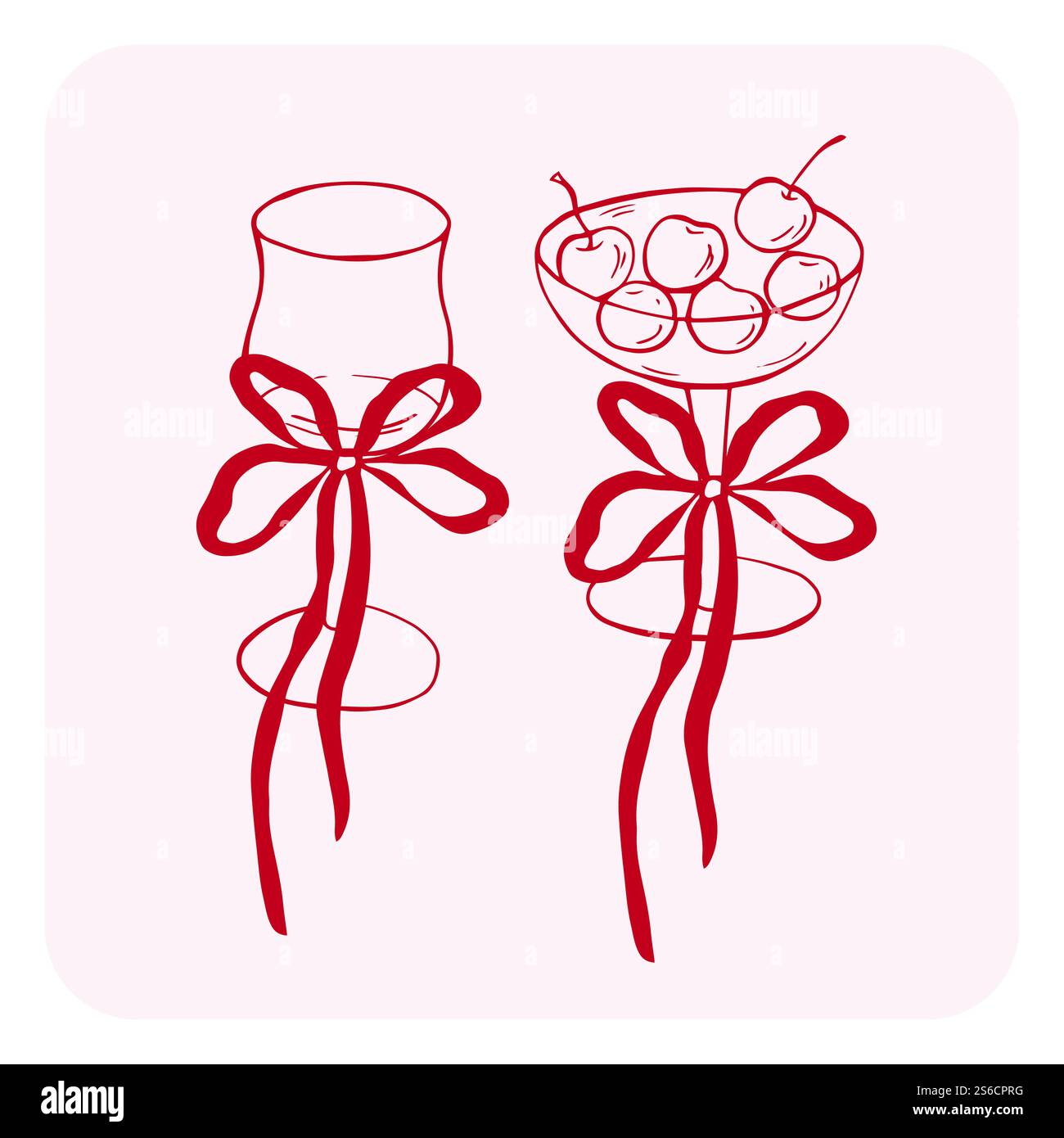 Vektor-rotes Glas mit rotem skurrilen Bogen und Kirsche Stock Vektor