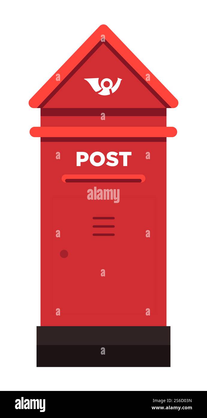 Retro-Mailbox mit Hupensymbol isolierter Symbolvektor. Roter Vintage-Behälter mit Verschluss für Briefe, klassischer Briefkasten für Korrespondenz. Postadresse, Postbriefkasten, Senden und Empfangen. Postfach oder Postfach, Retro-Metallpostcontainer Stock Vektor