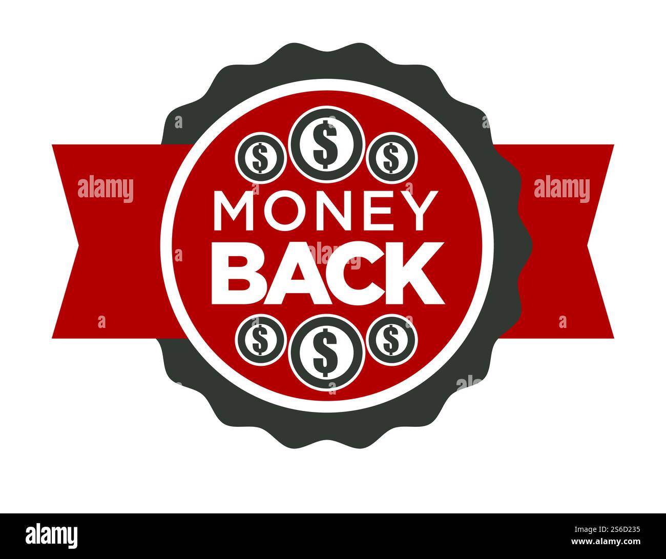 Geld-zurück-Garantie-Abzeichen, Rückzahlung oder Sonderangebot isolierter Icon-Vektor. Gutes Angebot, Zertifikat oder Stempel, Münzen mit Dollarzeichen, Emblem. Safe Shopping Garantie, prozentuales Rücksendesiegel oder Logo. Bargeld oder Geldrückgabe isoliertes Symbol, Sonderangebot Stock Vektor