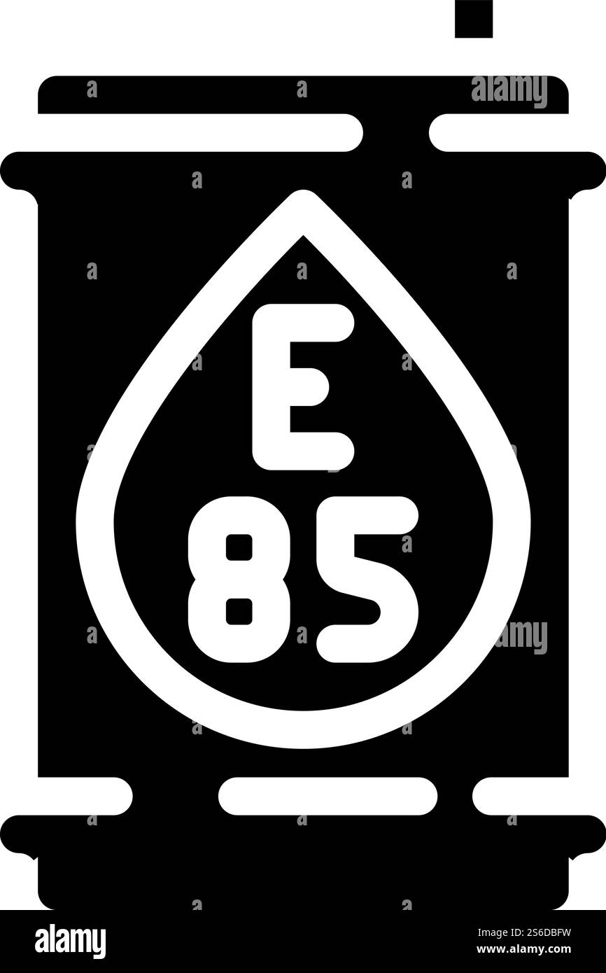 Fass mit Bio-Brennstoff-Glyphe-Symbol-Vektor. Zeichen für ein Fass Biokraftstoff. Schwarze Abbildung des isolierten Kontursymbols. Fass mit Bio-Brennstoff-Glyphe-Symbol-Vektor-Illustration Stock Vektor