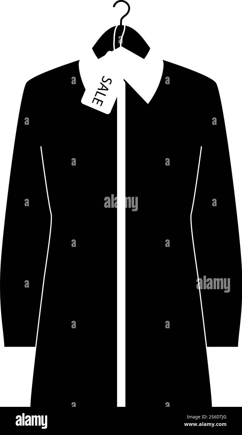 Bluse Am Kleiderbügel Mit Sale Tag-Symbol. Schwarzes Glyphen-Design. Vektorgrafik. Stock Vektor
