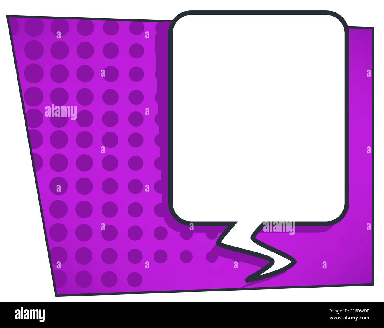 Sprechblase oder Dialogbox, Comicbuchstil. Kommunikation und Sprechen, leeres Banner mit Kopierraum für Text. Denken und Sprechen, Nachrichtenballon oder Wolke auf Lila. Vektor in der Ebene. Comic-Buch-Sprechblase oder Nachrichtenballon-Vektor Stock Vektor