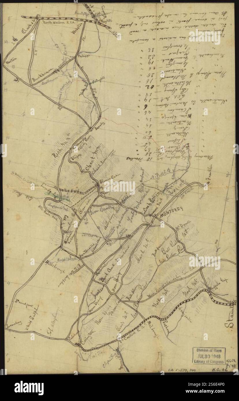 [Skizze von West Virginia und Ost-West Virginia, zwischen Staunton und Clarksburg]. 1861 Stockfoto