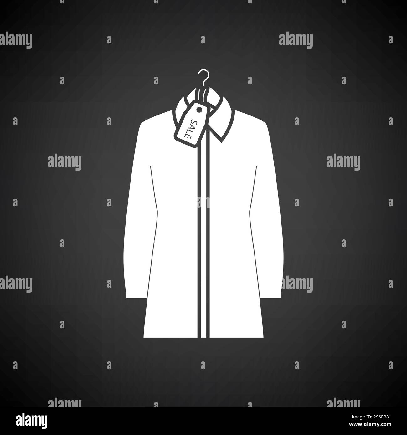 Bluse Am Kleiderbügel Mit Sale Tag-Symbol. Weiß auf schwarzem Hintergrund. Vektorgrafik. Stock Vektor