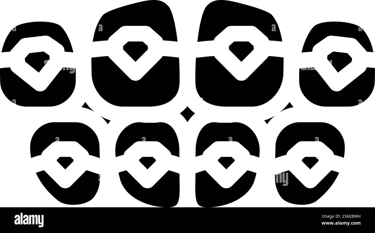 Onlays auf Zähnen Glyphe Symbol Vektor. Onlays auf dem Zahnschild. Schwarze Abbildung des isolierten Kontursymbols. Onlays auf Zähnen Glyphe Symbol Vektor Illustration Stock Vektor