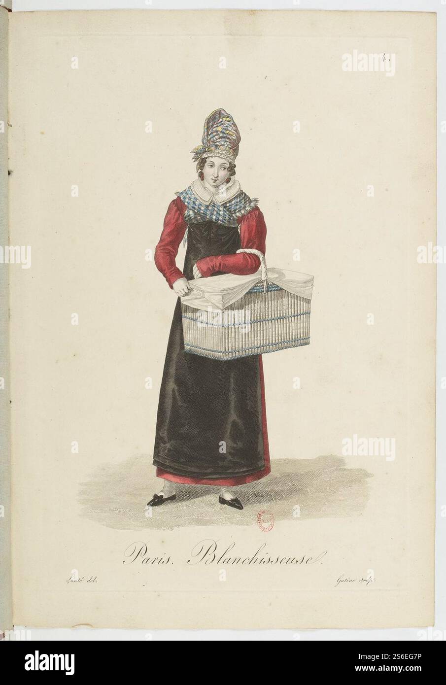 Georges-Jacques Gatine - Kostüme d'ouvrières parisiennes, 1824, S. 04, Blanchisseuse. Stockfoto