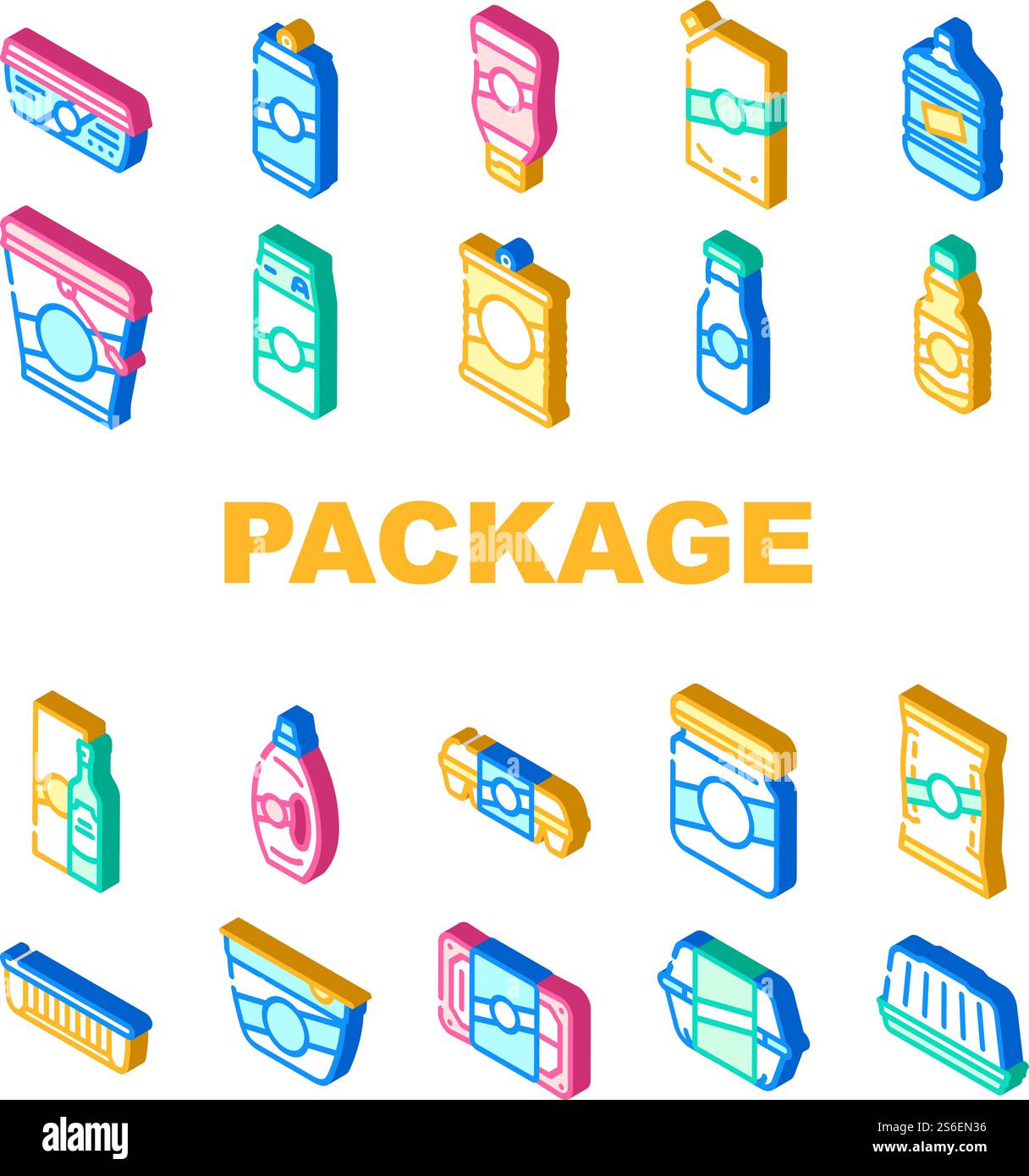 Paket Für Symbole Der Produktsammlung Set Vector. Paket Für Ketchup Und Mayonnaise, Milch- Und Ölflasche, Behälter Für Eier Und Isometrische Schilderfarben Für Fisch In Dosen. Paket Für Symbole Der Produktsammlung Set Vector Stock Vektor