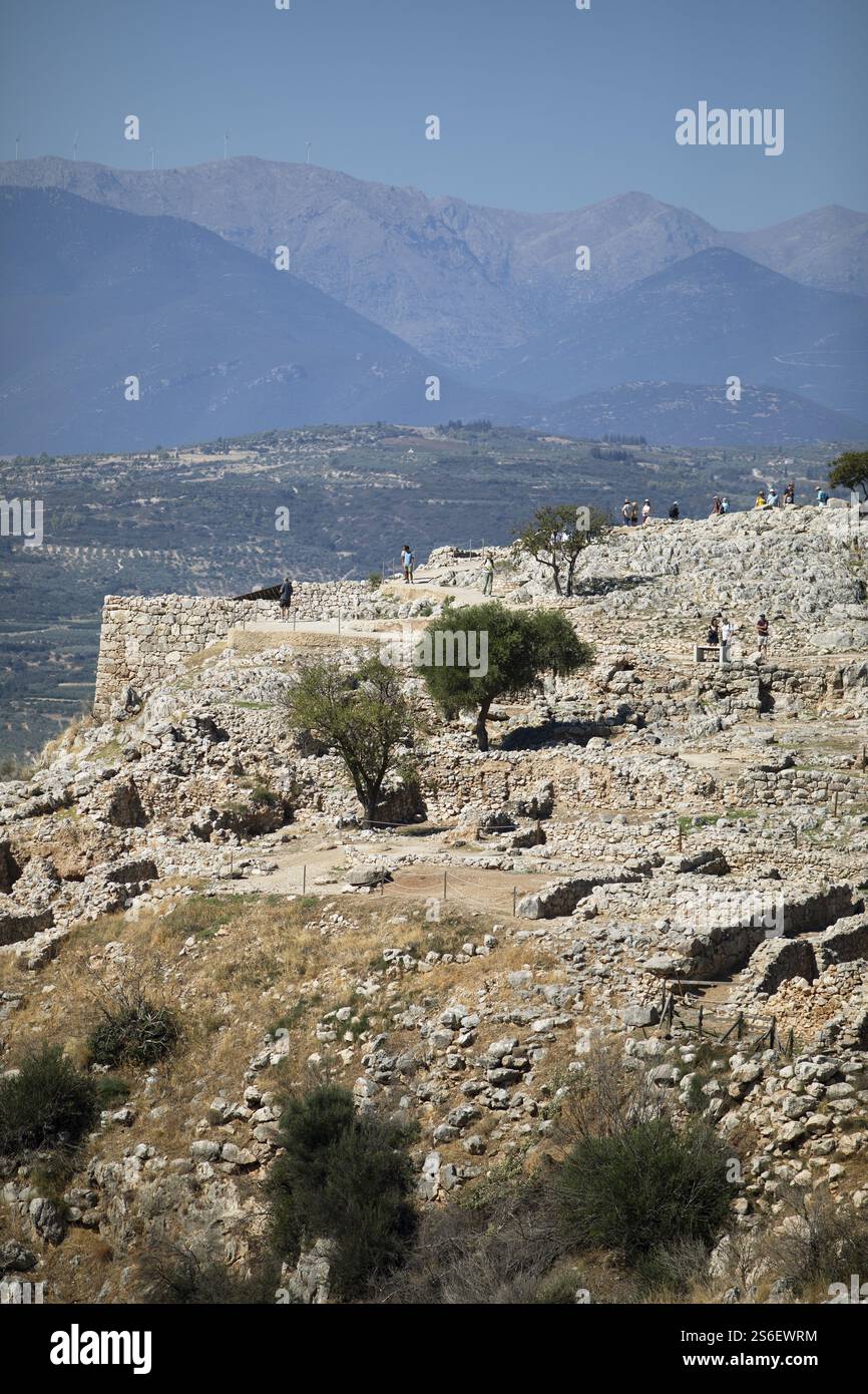 Zitadelle mit Mauern, Mykene, griechische archäologische Stätte, Argolis, Peloponnes, Griechenland, Europa Stockfoto