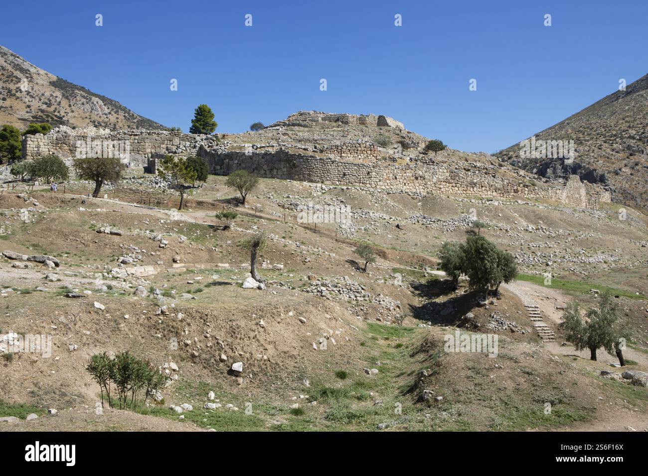 Zitadelle mit Mauern, Mykene, griechische archäologische Stätte, Argolis, Peloponnes, Griechenland, Europa Stockfoto