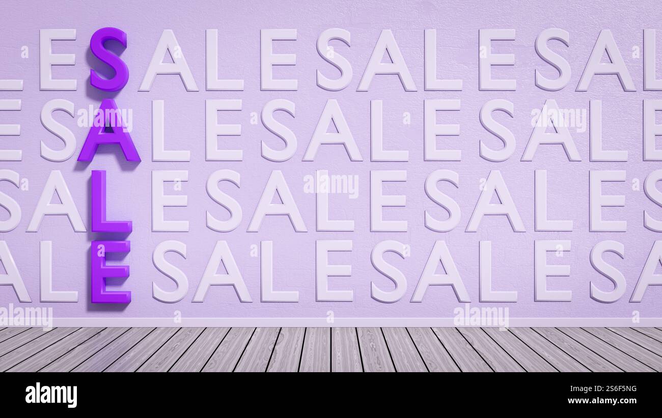 3D-Illustration eines Verkaufshintergrunds mit den Worten Sale Stockfoto