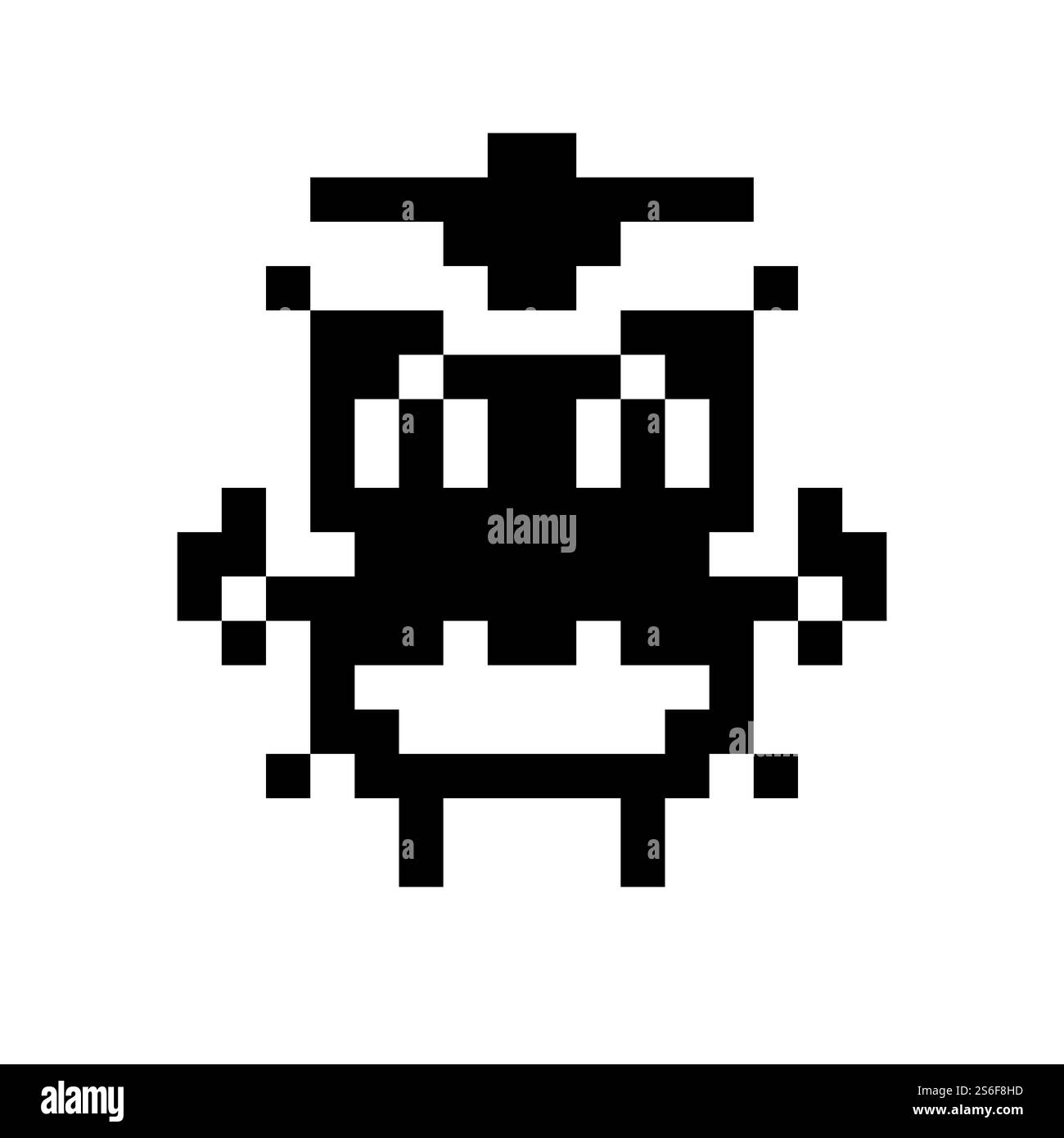 Eine einfache Monster pixel Gesicht schwarz und weiß Stockfoto