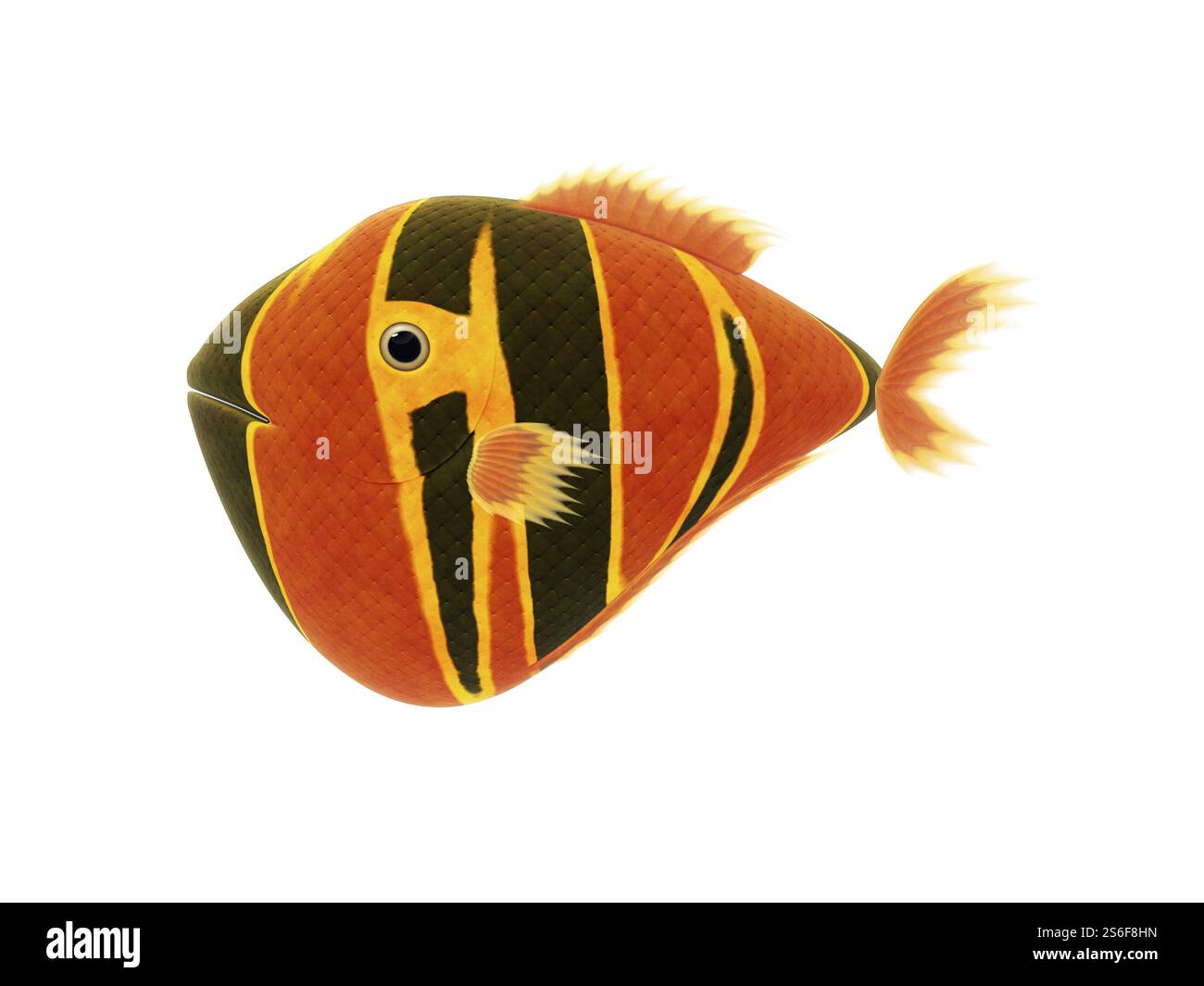 2D-Illustrationscartoon eines niedlichen roten gelben Fischs Stockfoto