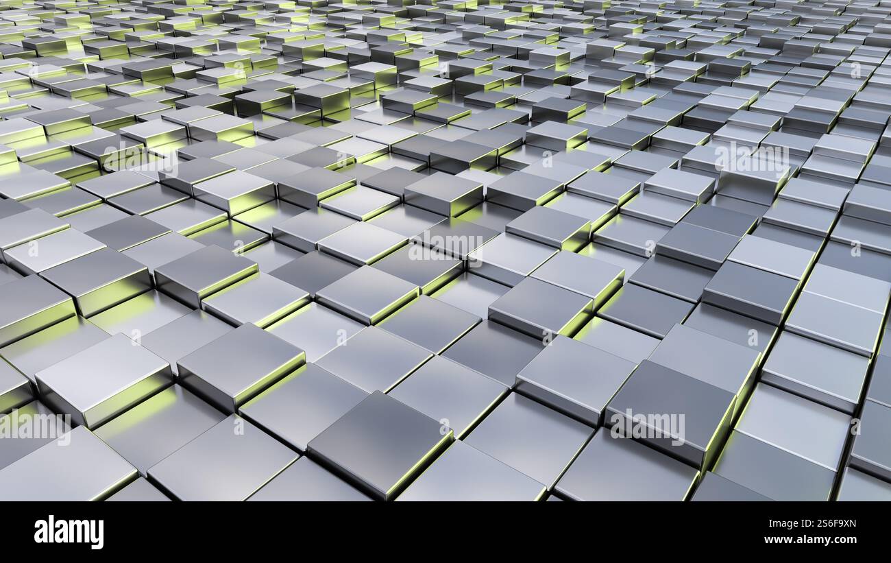 Ein Hintergrundbild von einigen silbernen Metallwürfeln Stockfoto