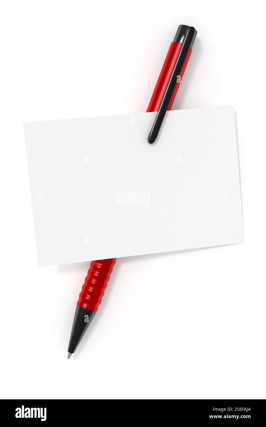 3D-Rendering für eine Leere Visitenkarte und ein roter Ball pen Stockfoto