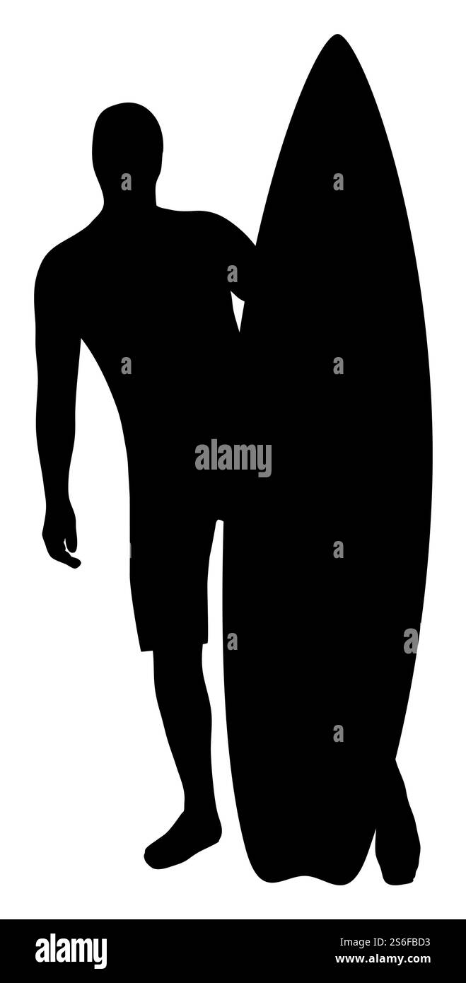 Illustration eines männlichen Surfers mit seinem Surfbrett Stockfoto