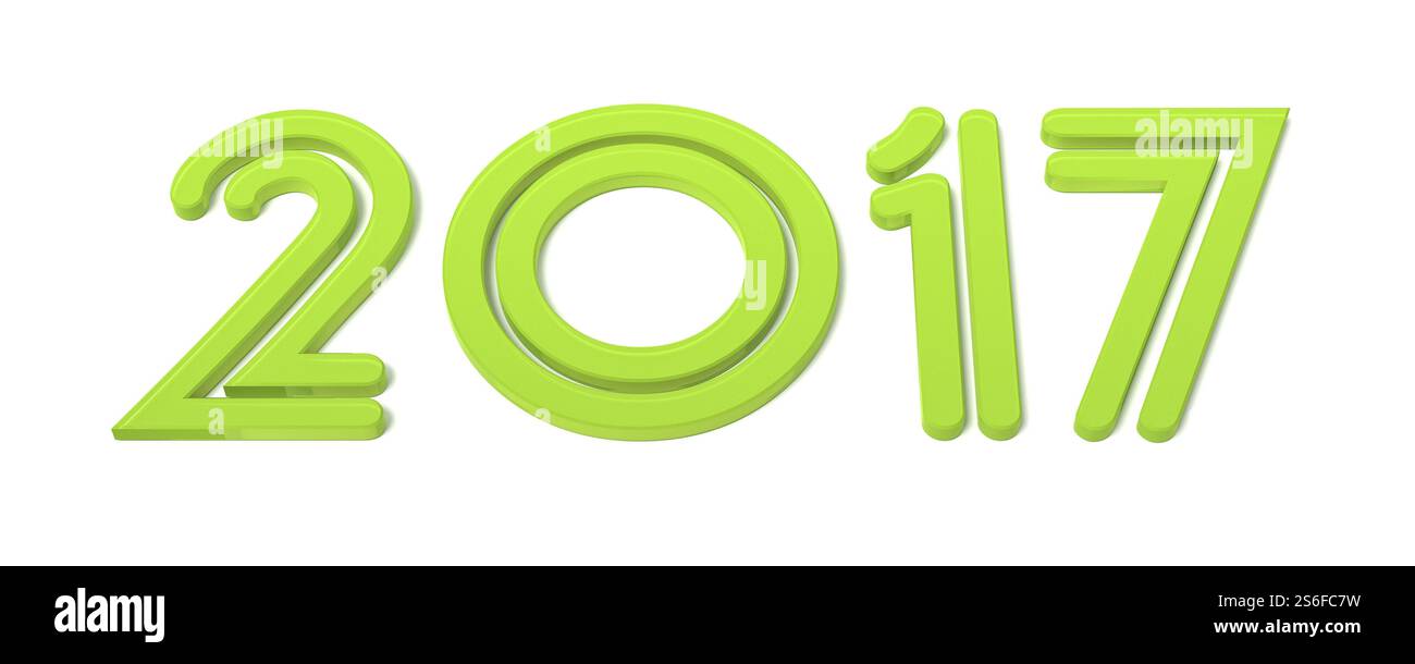 3D-Darstellung eines grünen, glücklichen neuen Jahres 2017 Stockfoto