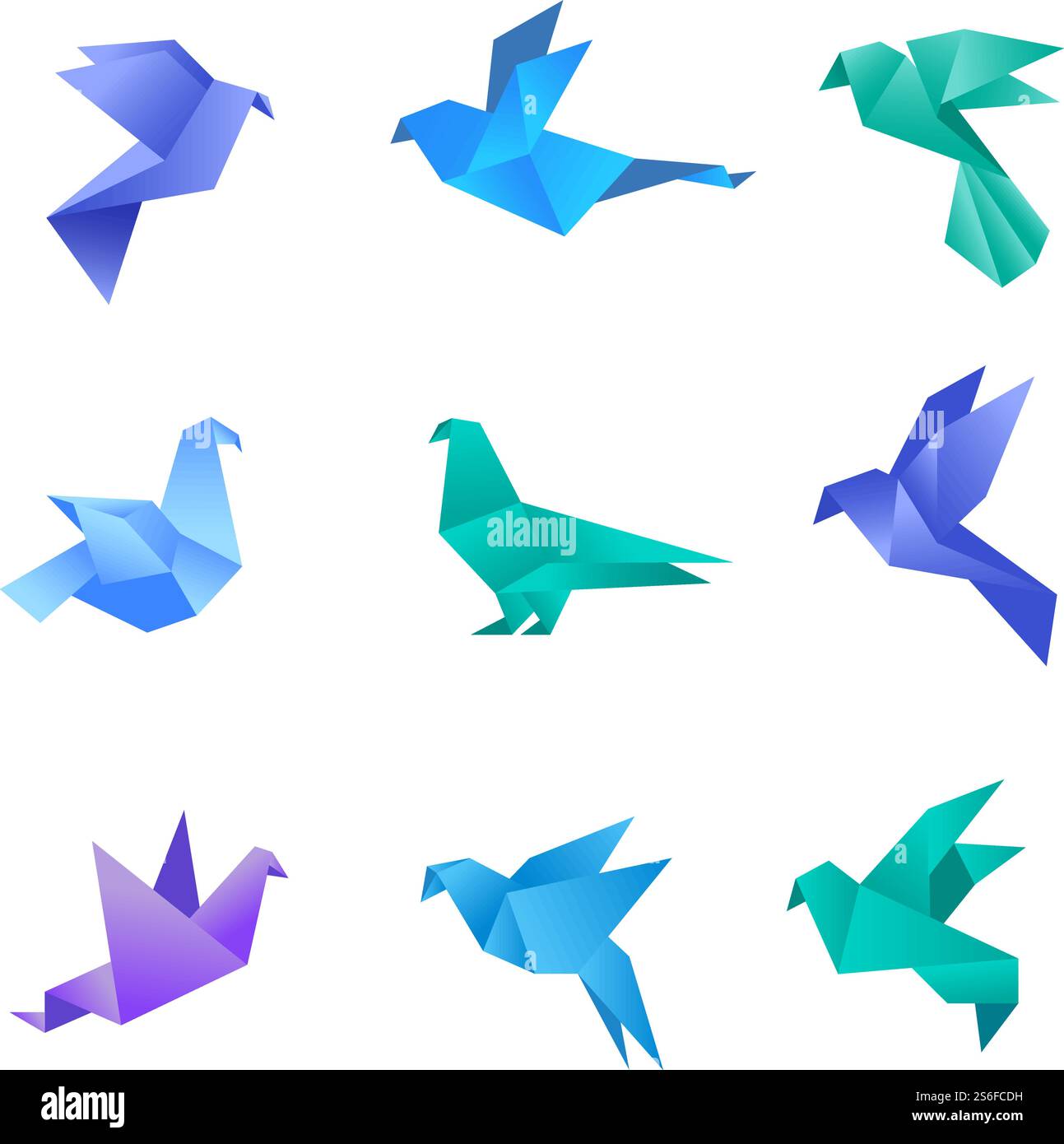 Origami-Taube. Taubenvögel aus Papier stilisierte polygonale geometrische abstrakte Tiere Vektor-Origami-Sammlung. Illustration Origami Tier, Taubenvogel, Taubenpapier geometrisch. Origami-Taube. Taubenvögel aus Papier stilisierte polygonale geometrische abstrakte Tiere Vektor-Origami-Sammlung Stock Vektor