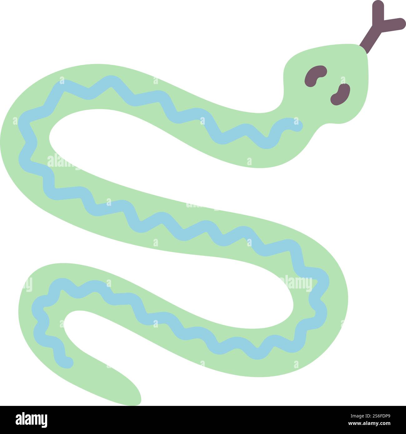 Grüne Schlange Boho-Stil, Vektorfarbe Illustration, Reptil-Kritzelei Stock Vektor